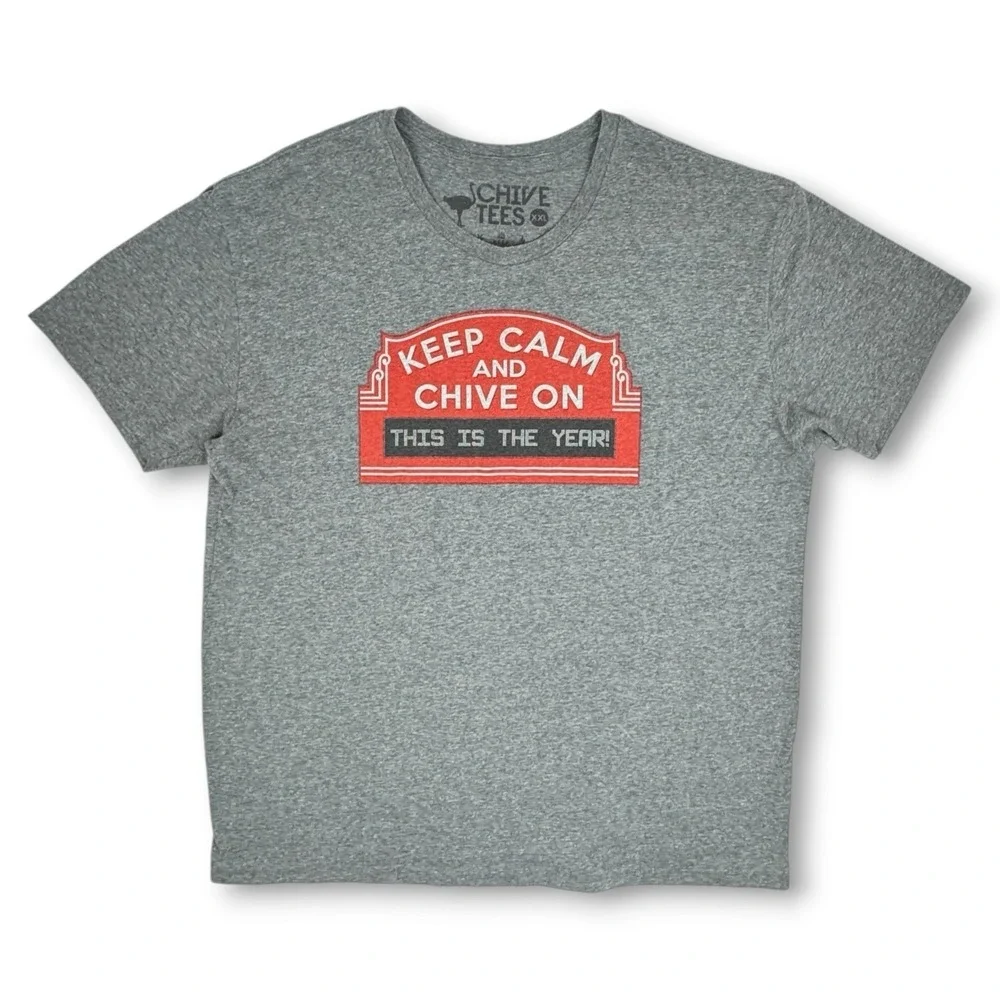 The Chive T-Shirt XXL Chicago Cubs Wrigley Field Marquee Keep Calm KCCO Tee Gray